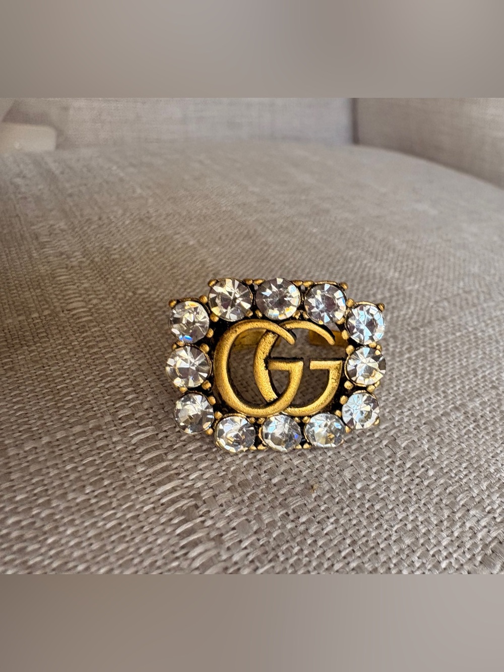 Gucci Gold & Crystal Logo Statement Ring - Gold